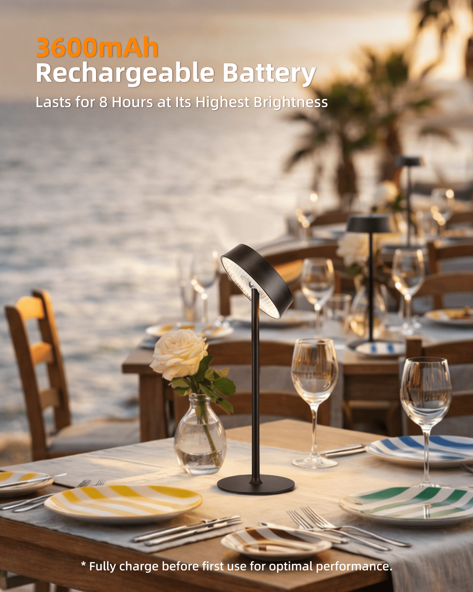 Cordless Lamp, Rechargeable Table Lamp, Battery Operated, RGB Dimmable Touch Control, 3 Color Temperatures, LED Memory Function, Portable Outdoor Waterproof Desk Lamp, Restaurant Dining Patio Kitchen - EZVALO