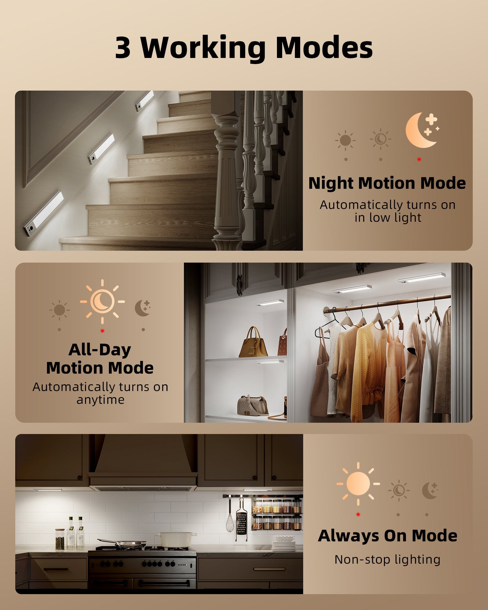 EZVALO 5 - Pack Under Cabinet Lighting, 2400mAh Rechargeable Motion Sensor Light, 10inch Magnetic Closet Lights with Dimmable & 3 Color Temps, Wireless Motion Activated Lights with Remote for Kitchen - EZVALO