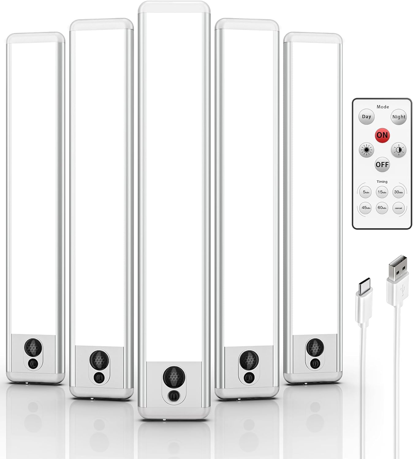 EZVALO 5 Pack Under Cabinet Lighting, Rechargeable Motion Sensor Light, LED Closet Lights Wireless, 5700K Dimmable, Timer, Magnetic, with Remote Control for Kitchen, Closet, Stair - EZVALO