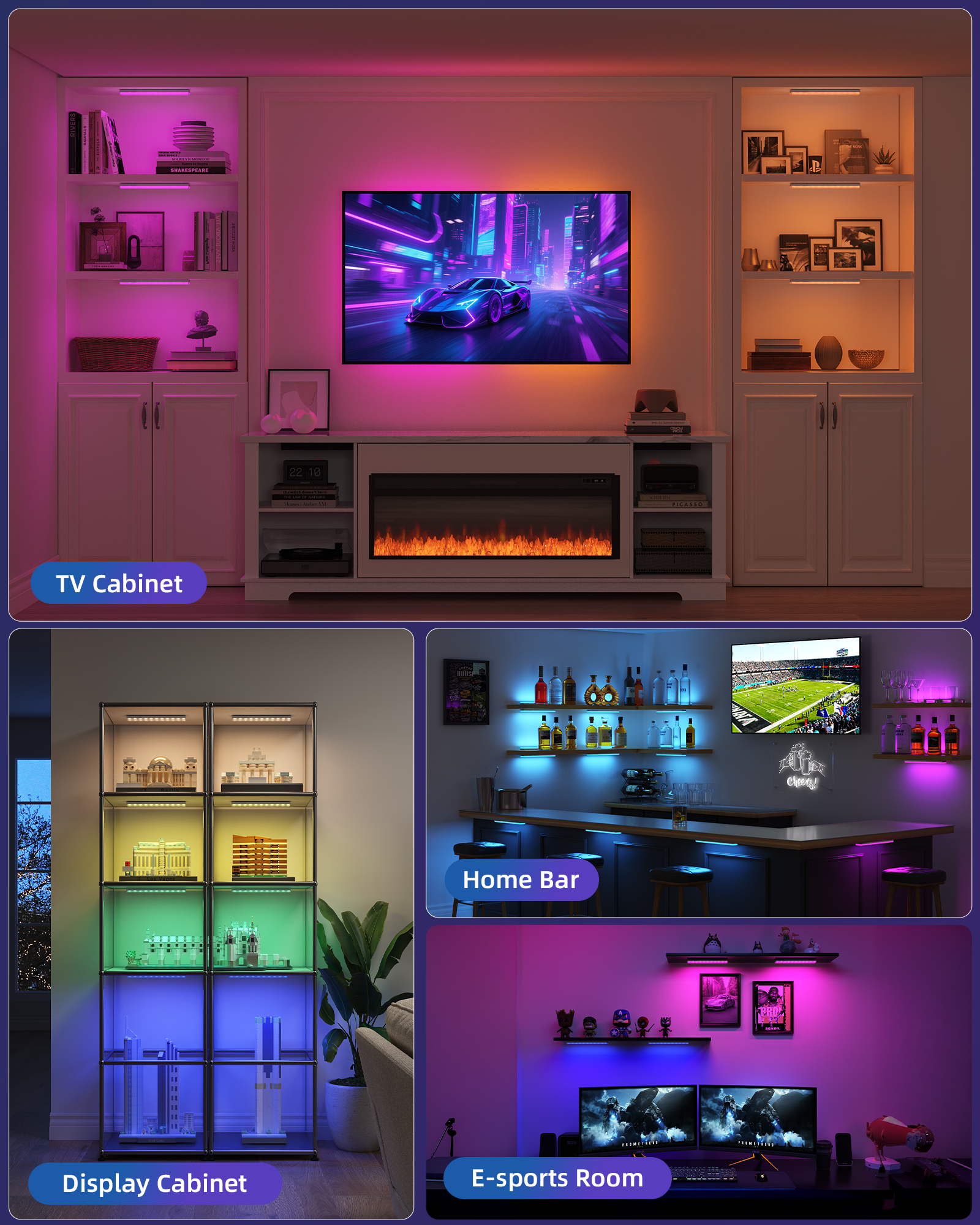 EZVALO 80 RGB Color Changing Under Cabinet Lighting Wireless, 1800mAh Rechargeable Shelf Lights, Magnetic, Timer & Dimmable Bar Light with Remote for Kitchen, Display Case, Cabinet, 6Pack - EZVALO