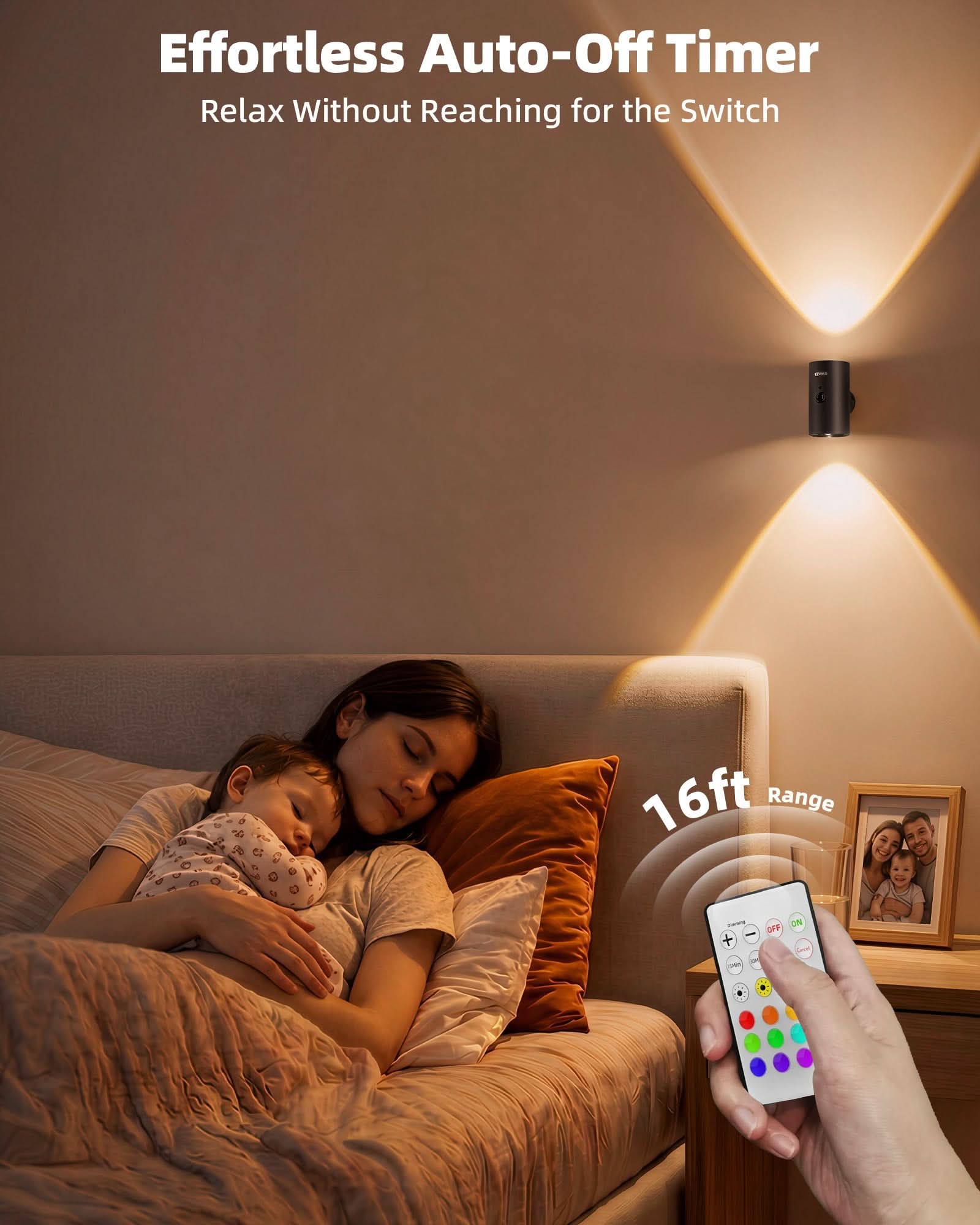 EZVALO Motion Sensor Wall Light, 4000mAh Rechargeable Wall Sconce with Remote, 12 RGB & 3 Color Temps, Up & Down Ambient Lighting for Bedroom, Hallway, Corner Decor (2 Pack, Black) - EZVALO