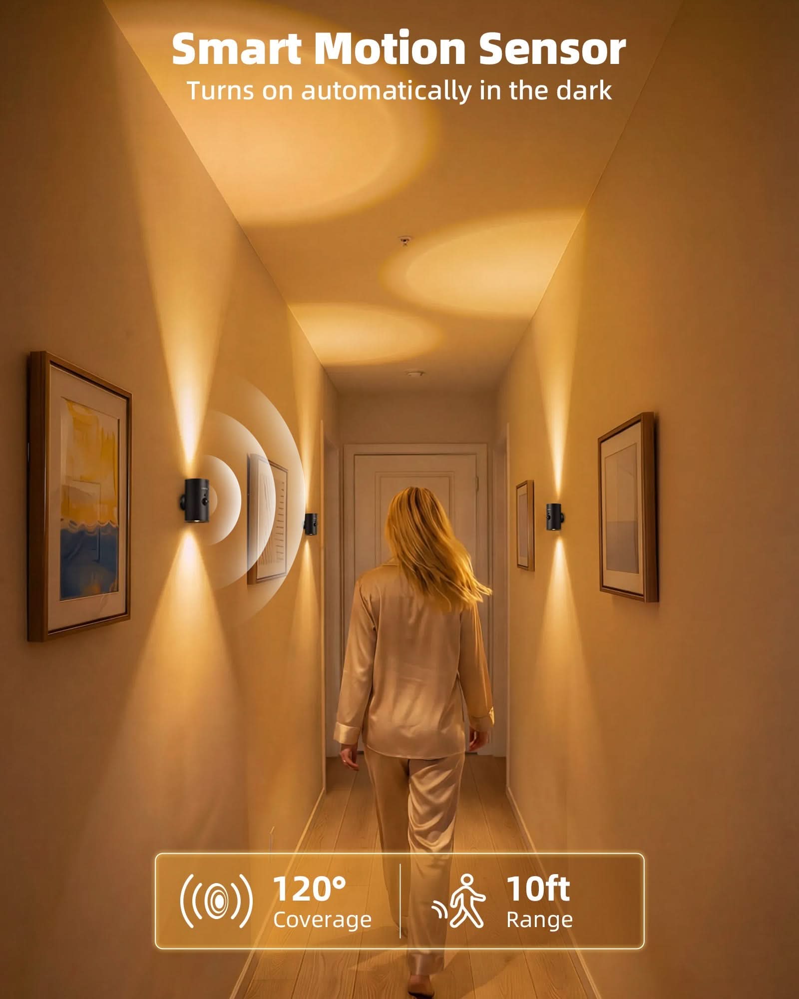 EZVALO Motion Sensor Wall Light, 4000mAh Rechargeable Wall Sconce with Remote, 12 RGB & 3 Color Temps, Up & Down Ambient Lighting for Bedroom, Hallway, Corner Decor (2 Pack, Black) - EZVALO