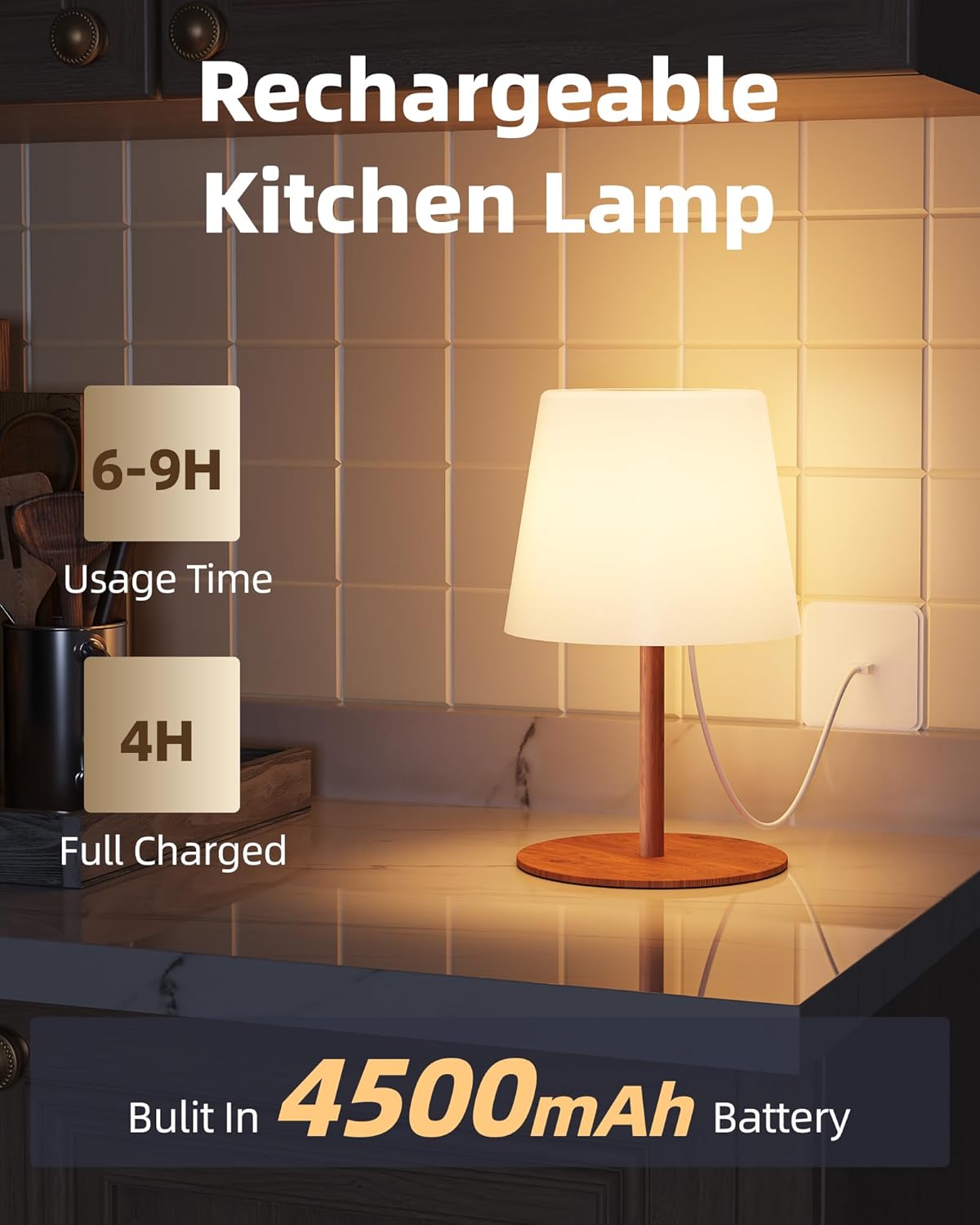 EZVALO Outdoor Cordless Table Lamp, IP65 Waterproof 4500mAh Rechargeble Shower Lamp, Dimmable Touch Lamp, LED Night Light Lamp for Bathroom Patio Camping Restaurant Home - EZVALO