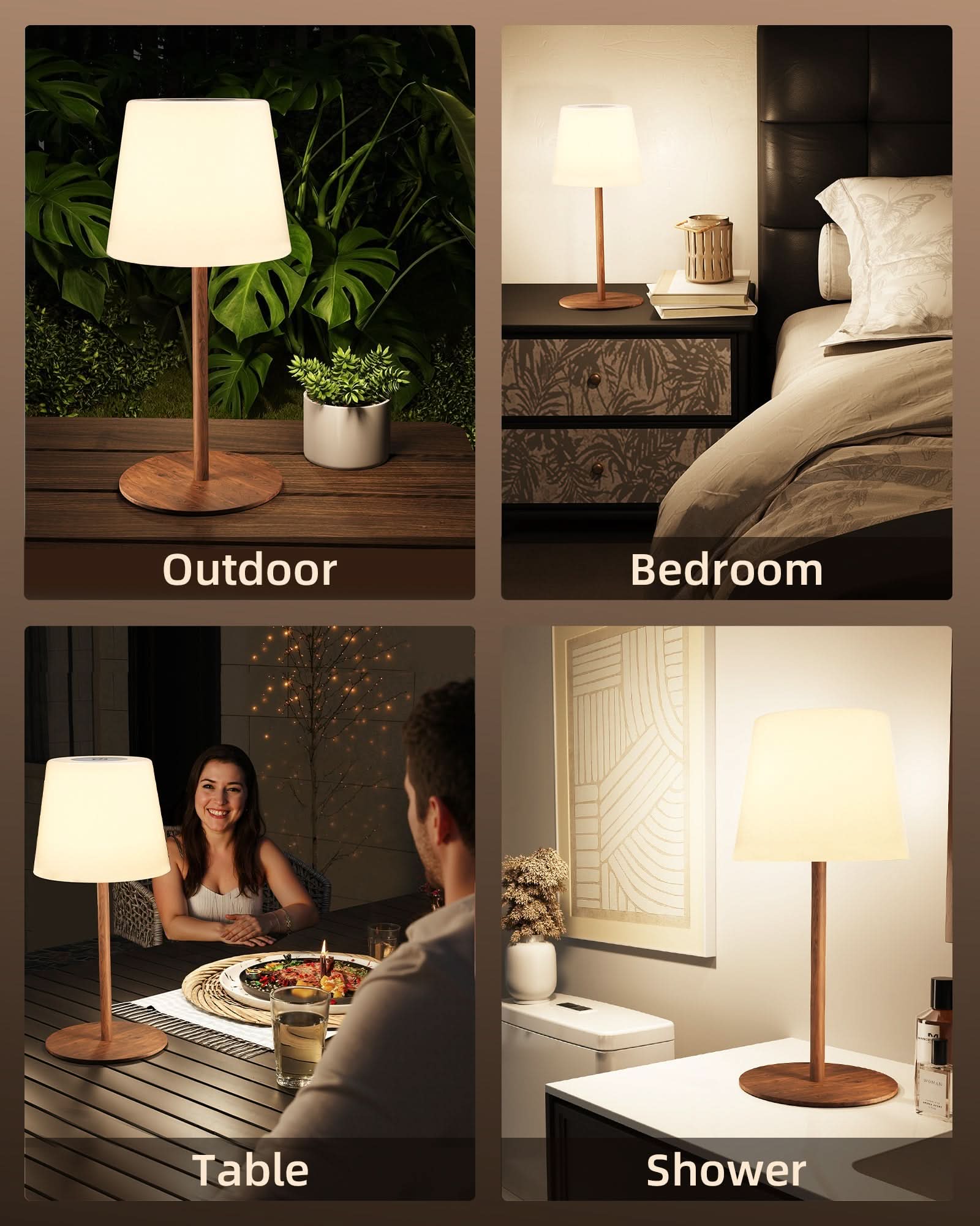 EZVALO Outdoor Cordless Table Lamp, IP65 Waterproof 4500mAh Rechargeble Shower Lamp, Dimmable Touch Lamp, LED Night Light Lamp for Bathroom Patio Camping Restaurant Home - EZVALO