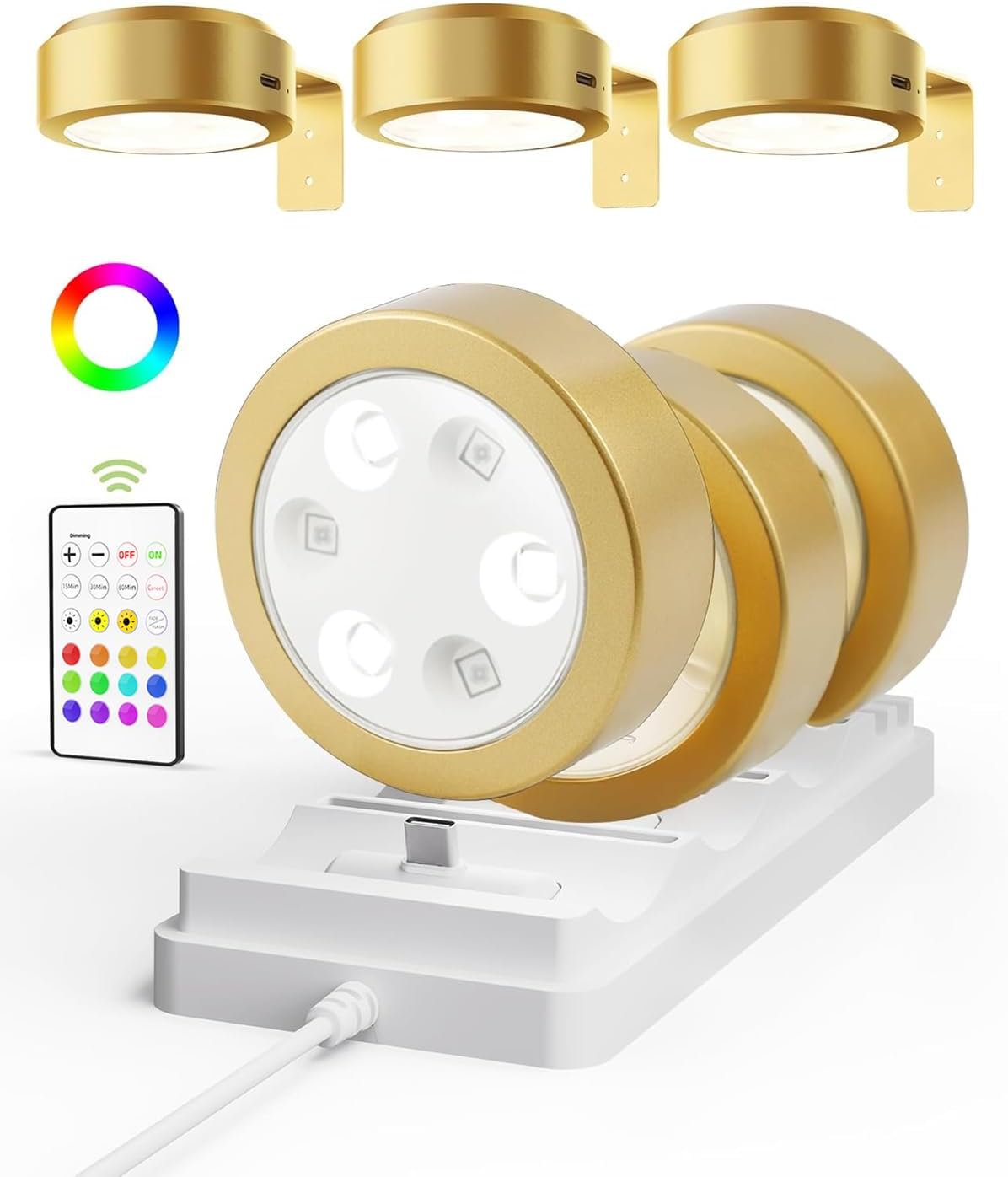 EZVALO Picture Lights for Wall, 2000mAh Rechargeable Battery Magnetic Poster Lights with 3 Color Temps & 12 RGB, Remote Dimmable Timer Painting Light, Wall Decor Light for Art Display, Frame (3 Pack) - EZVALO