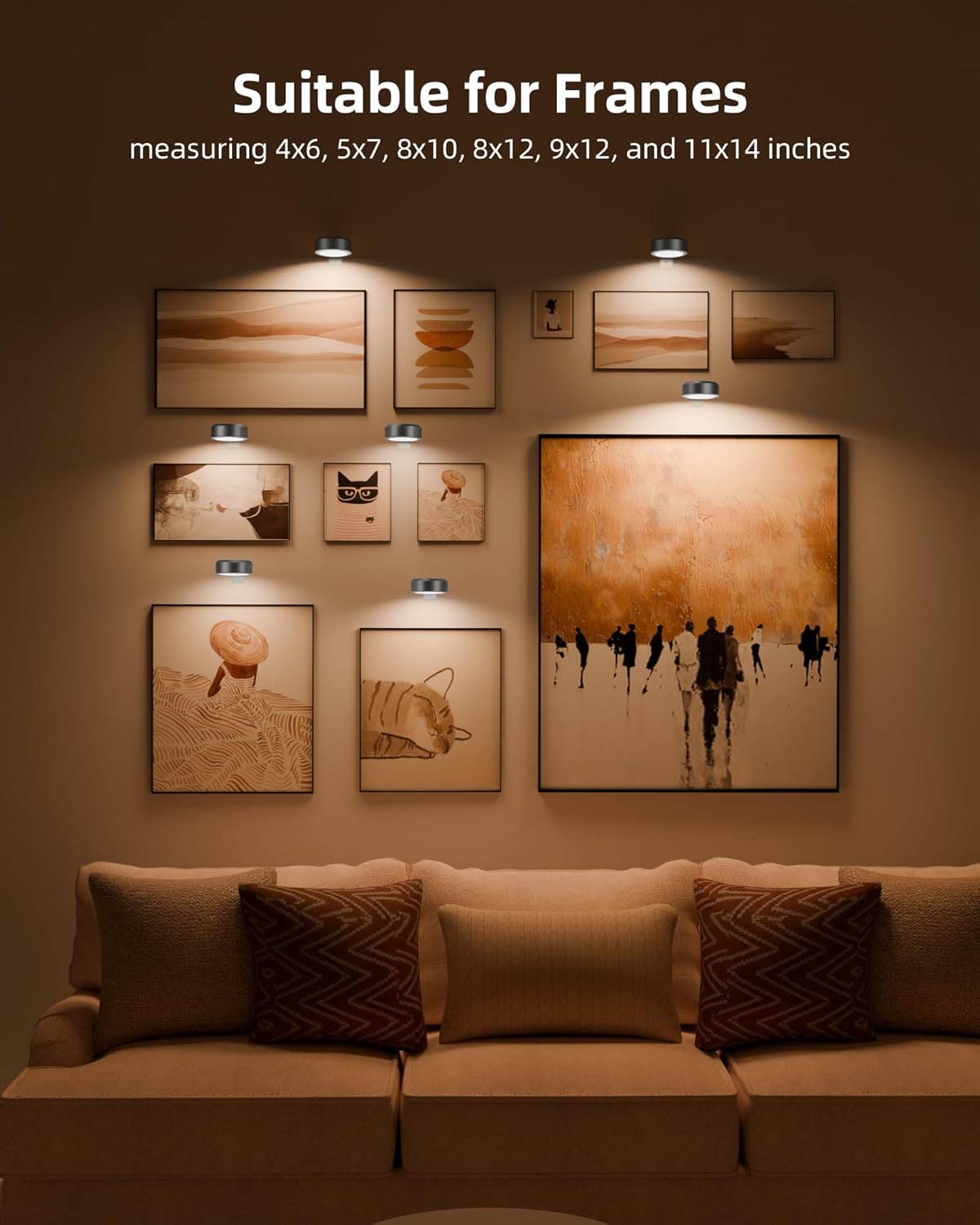 EZVALO Picture Lights for Wall, 2000mAh Rechargeable Battery Magnetic Poster Lights with 3 Color Temps & 12 RGB, Remote Dimmable Timer Painting Light, Wall Decor Light for Art Display, Frame (3 Pack) - EZVALO