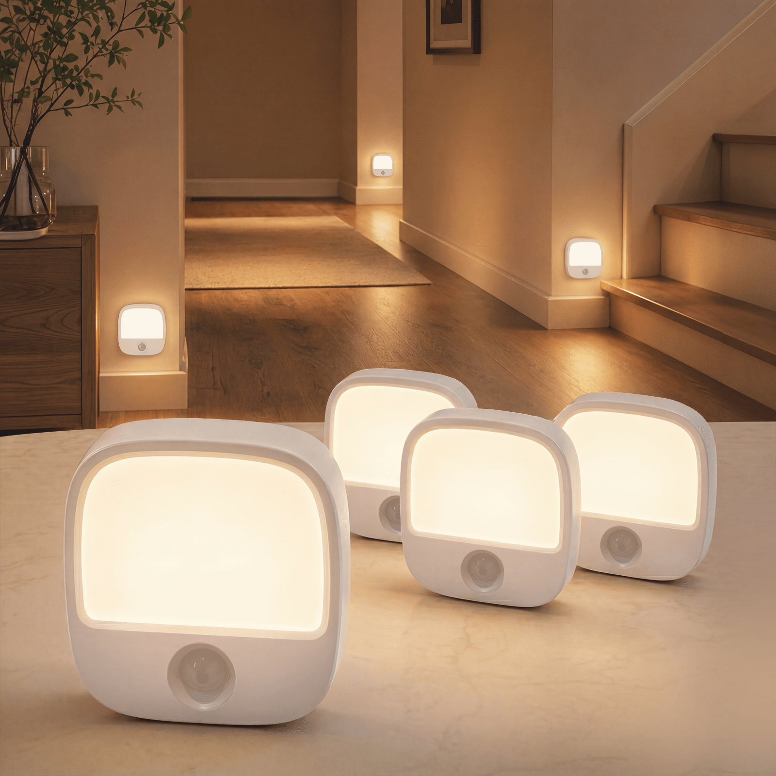 EZVALO Rechargeable Motion Sensor Night Lights, 4 Pack Magnetic Stick-On LED Lights, 3 Color Temperatures, 10%-100% Dimming & Memory, 1000mAh Light for Closet, Bedroom, Hallway, Stairs, Bathroom - EZVALO