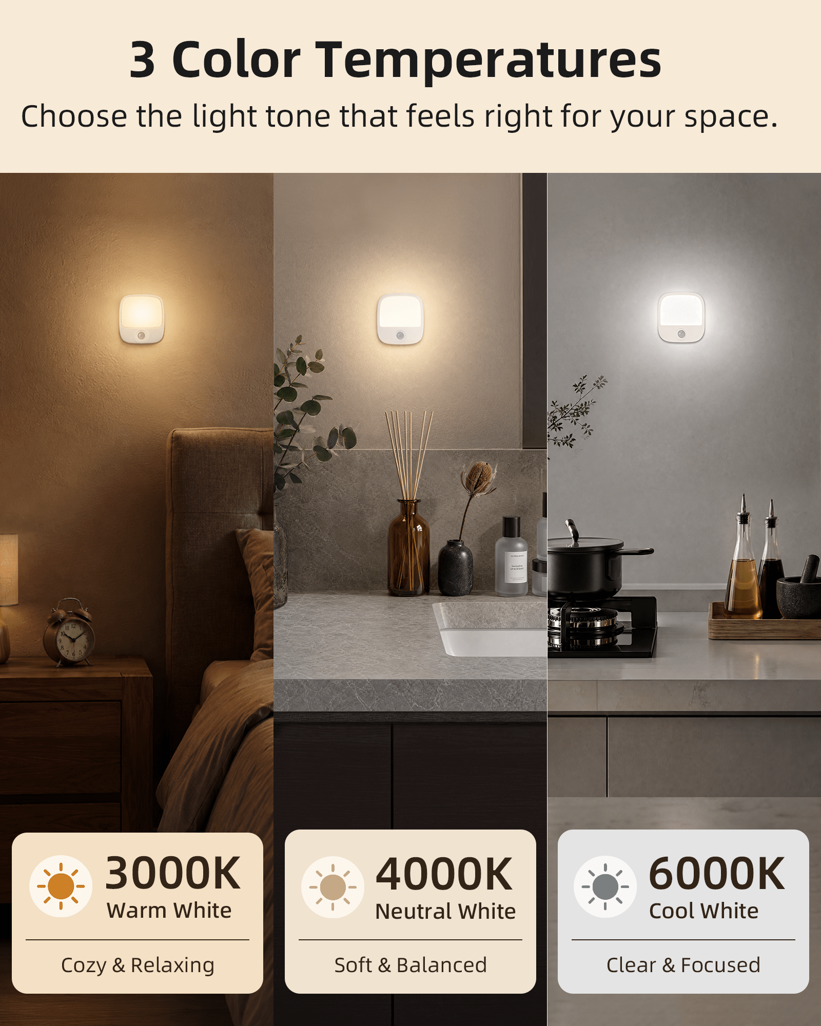 EZVALO Rechargeable Motion Sensor Night Lights, 4 Pack Magnetic Stick-On LED Lights, 3 Color Temperatures, 10%-100% Dimming & Memory, 1000mAh Light for Closet, Bedroom, Hallway, Stairs, Bathroom - EZVALO