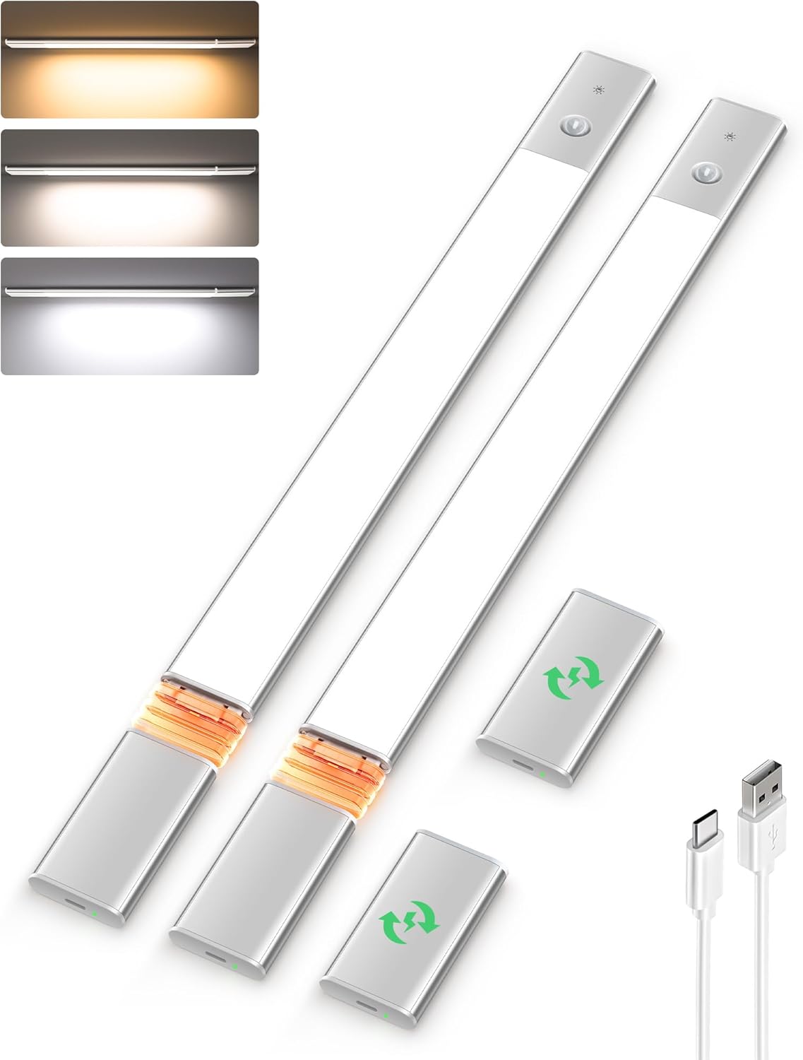 EZVALO Under Cabinet Lighting, 2200mAh Closet Lights with 2 Extra Batteries, 3 Color Temps Motion Sensor Lights Indoor, LED Lights for Closet, Pantry, Kitchen - EZVALO