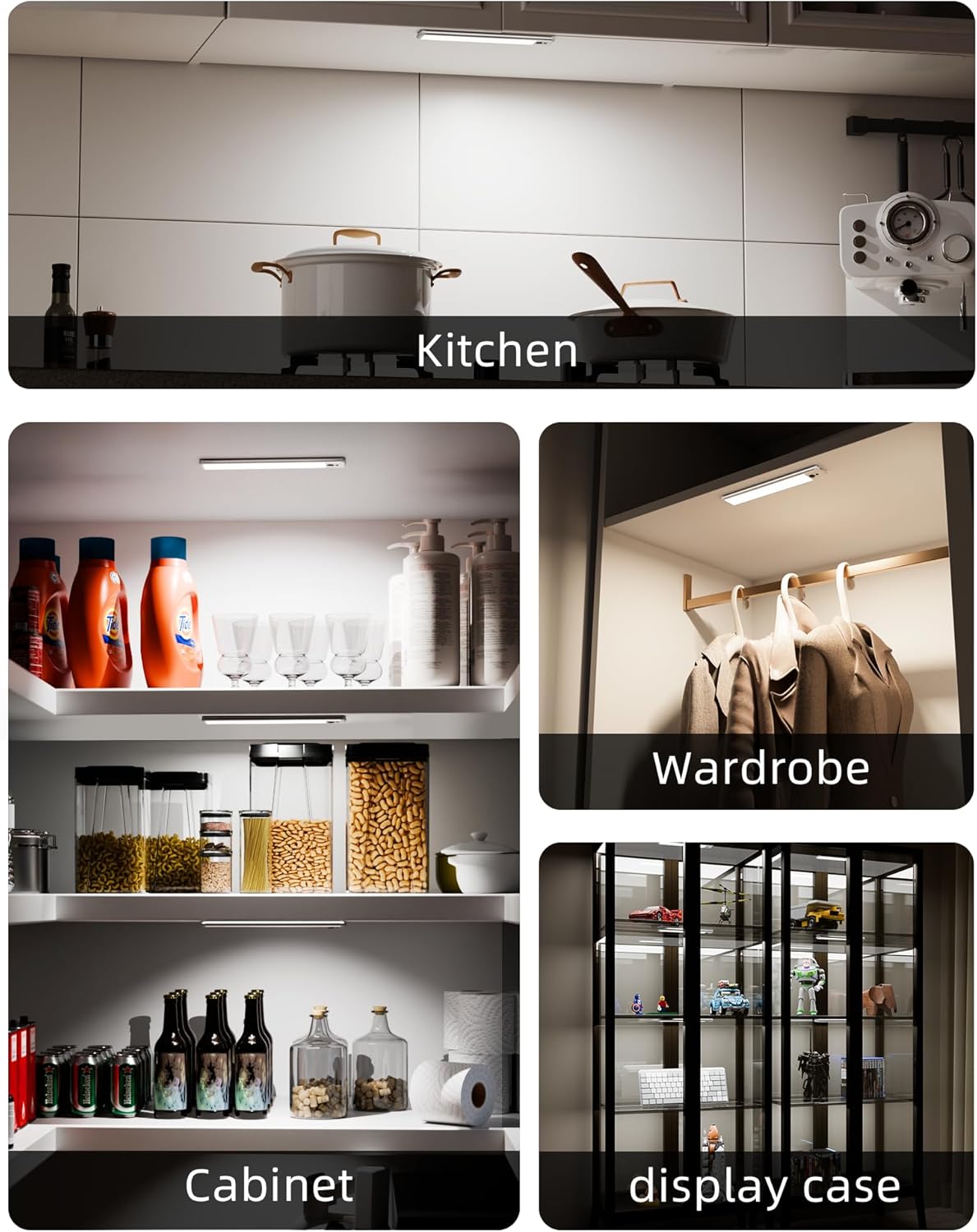 EZVALO Under Cabinet Lights, LED Closet Lights Wireless USB Charging, Motion Sensor Lighting Indoor 5700K Dimmable with Remote Control (White) 5 Pack - EZVALO