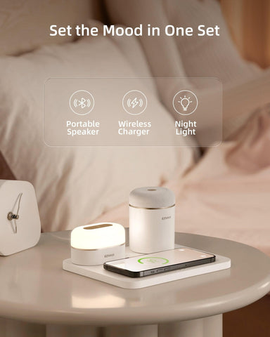 EZVALO EzFlex E 3-in-1 gift box with Wireless Phone Charger & LED Night Light & Portable Speaker- White