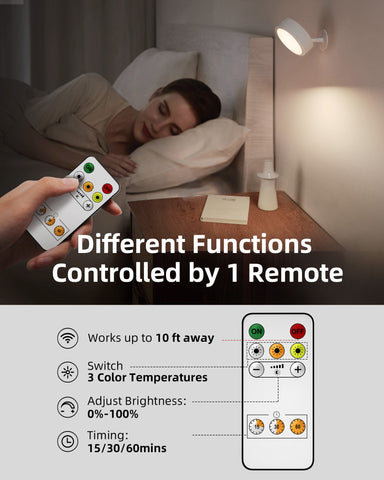 EZVALO LED Wall Mounted Lights, 5500mAh Rechargeable Wall Sconces Lamp, 3 Color Temps & Remote and Touch Control, 360°Rotation Dimmable Cordless Wall Light for Bedroom Reading Study Bedside