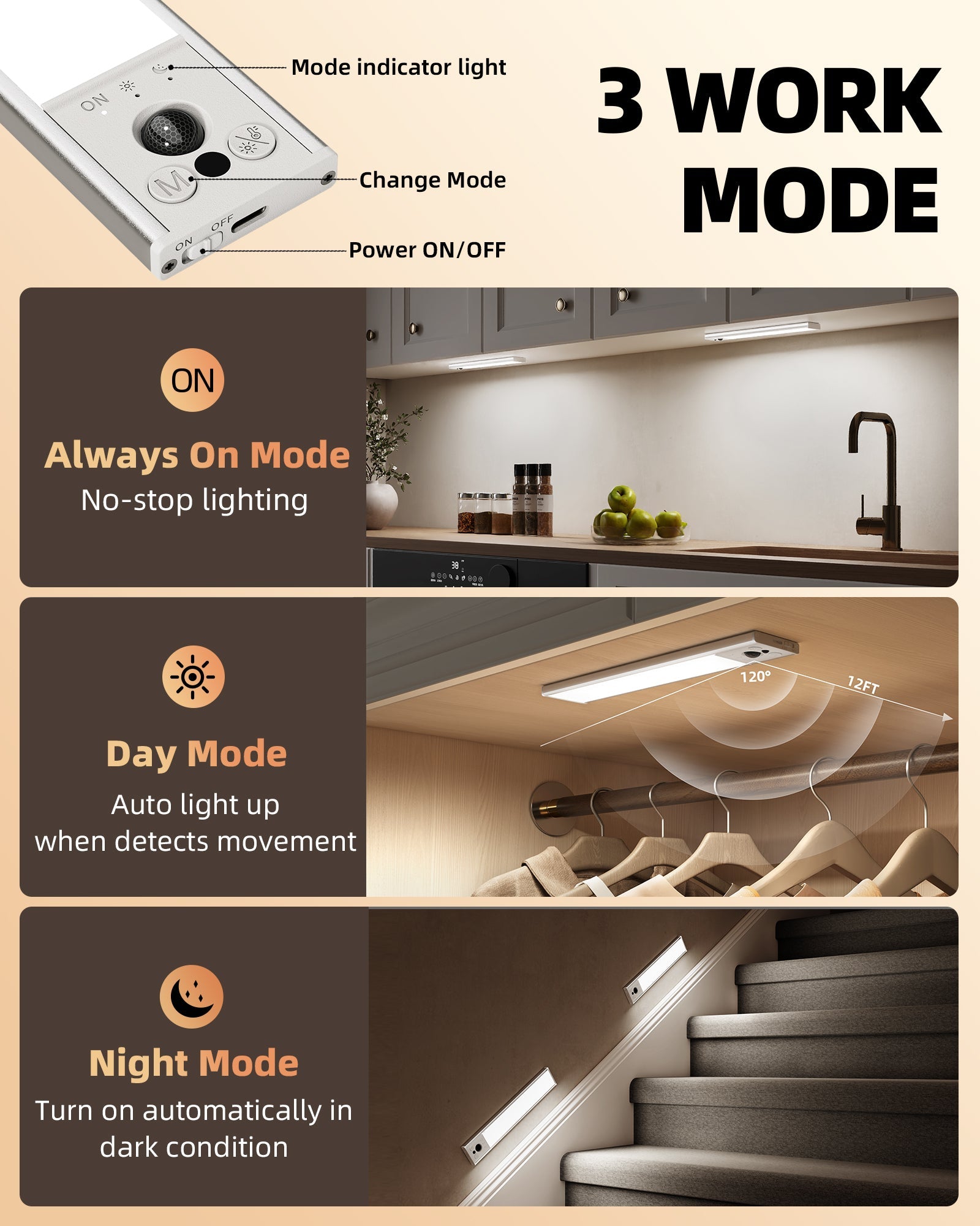 EZVALO 10inch Under Cabinet Lighting, LED Motion Sensor Light Indoor, 2400mAh USB Rechargeable Closet Lights, Dimmable & Magnetic Wireless Under Counter Lights for Kitchen, Pantry, Stairs (2 Pack) - EZVALO