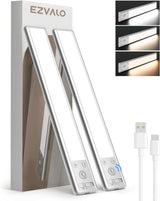 EZVALO 8" Under Cabinet Lighting, 2400mAh USB - C Rechargeable Motion Sensor Light, 3 Color Temps, 5 - Level Dimmable Magnetic Wireless Closet Lights for Kitchen, Pantry, Stairs (2 Pack) - EZVALO