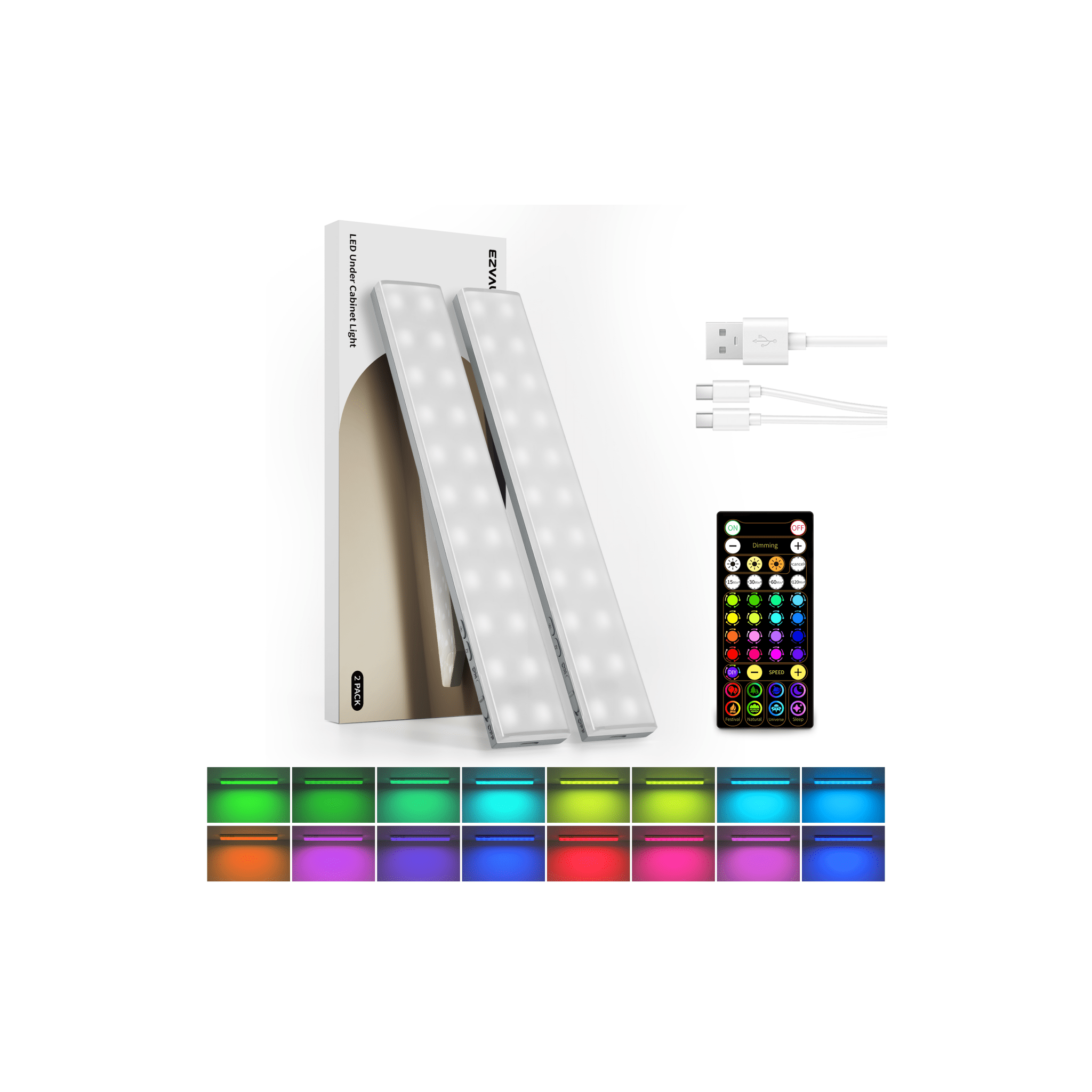 EZVALO 80 RGB Color Changing Under Cabinet Lighting Wireless, 1800mAh Rechargeable Shelf Lights, Magnetic, Timer & Dimmable Bar Light with Remote for Kitchen, Display Case, Cabinet, 6Pack - EZVALO