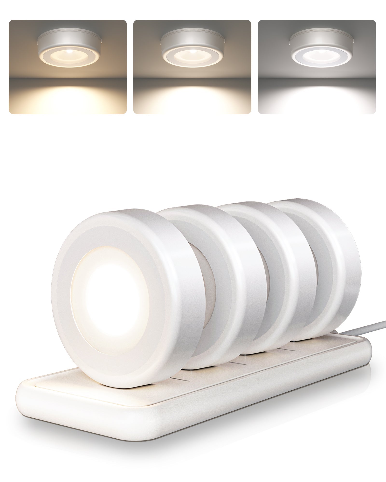 EZVALO LED Puck Lights, Rechargeable Battery Touch Light, 2.5'' Mini Tap Lights, Wireless Closet Light, Under Cabinet Lighting, 3 Color Temps, Sitck On Lights for Kitchen,Closet,Pantry,Shelves(2 Pack) - EZVALO