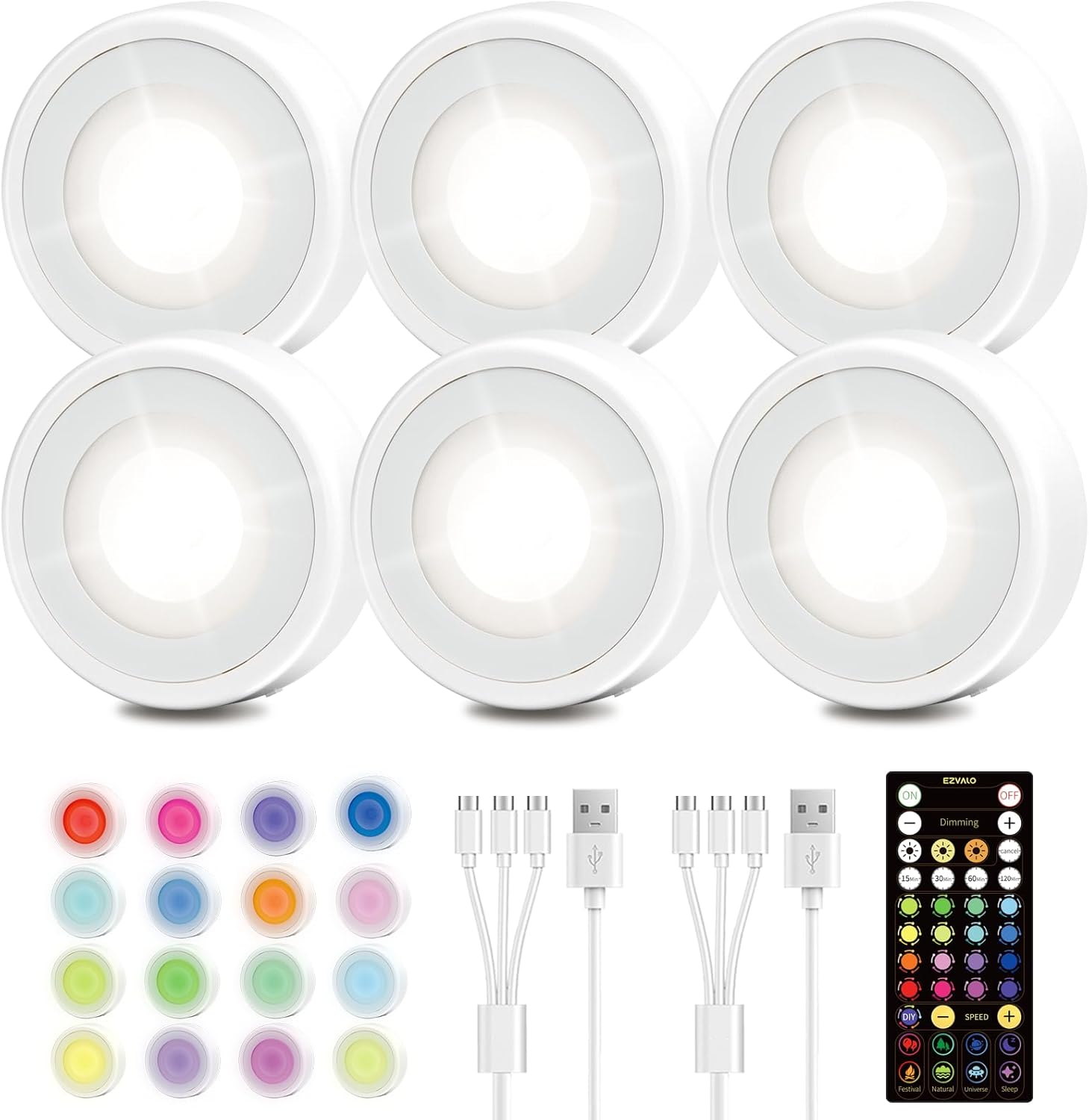 EZVALO LED Puck Lights, Rechargeable Battery Touch Light, 2.5'' Mini Tap Lights, Wireless Closet Light, Under Cabinet Lighting, 3 Color Temps, Sitck On Lights for Kitchen,Closet,Pantry,Shelves(2 Pack) - EZVALO
