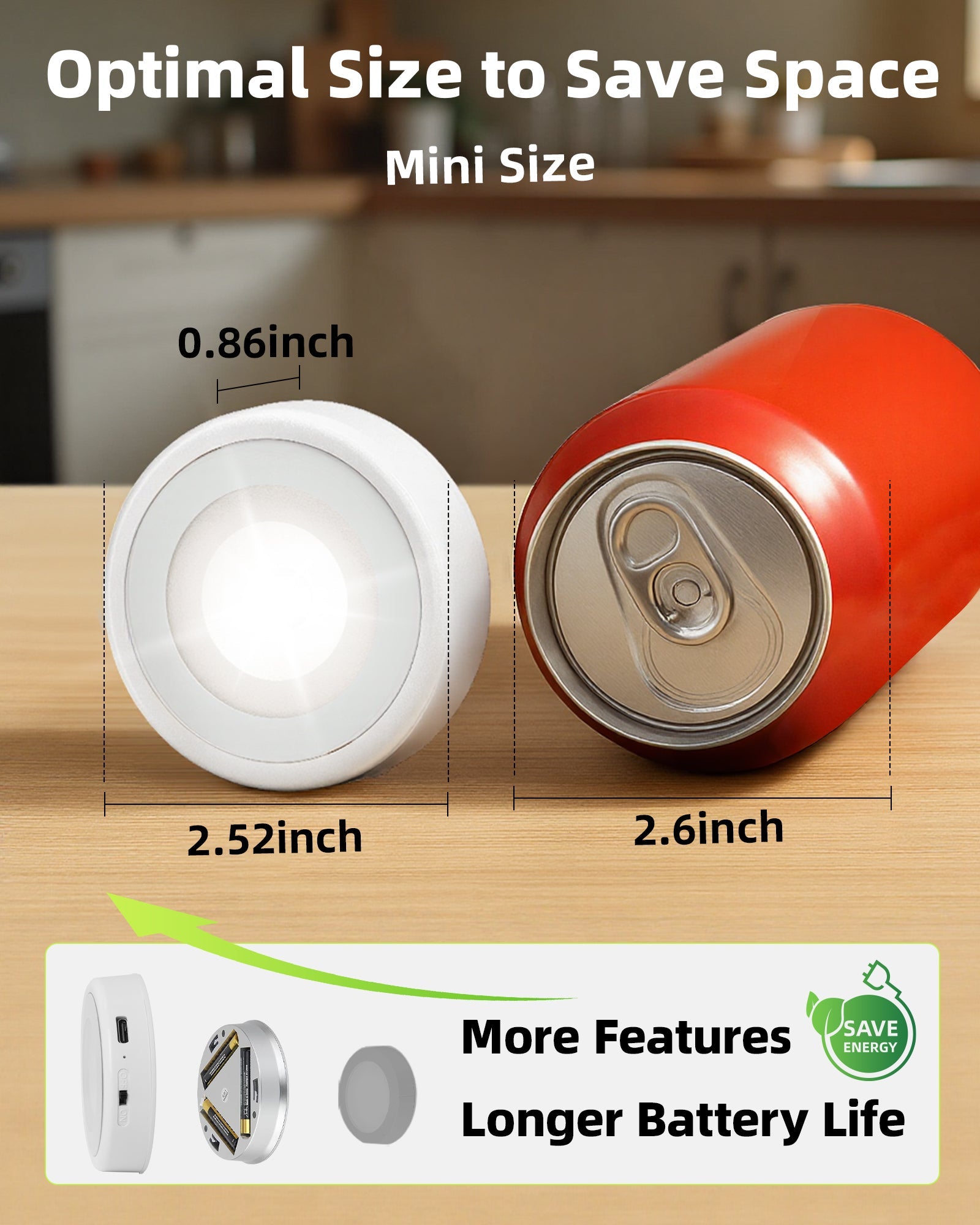 EZVALO LED Puck Lights, Rechargeable Battery Touch Light, 2.5'' Mini Tap Lights, Wireless Closet Light, Under Cabinet Lighting, 3 Color Temps, Sitck On Lights for Kitchen,Closet,Pantry,Shelves(2 Pack) - EZVALO