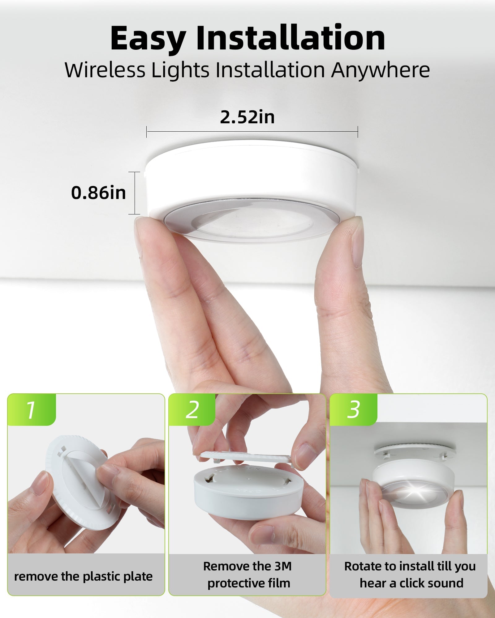 EZVALO LED Puck Lights, Rechargeable Battery Touch Light, 2.5'' Mini Tap Lights, Wireless Closet Light, Under Cabinet Lighting, 3 Color Temps, Sitck On Lights for Kitchen,Closet,Pantry,Shelves(2 Pack) - EZVALO