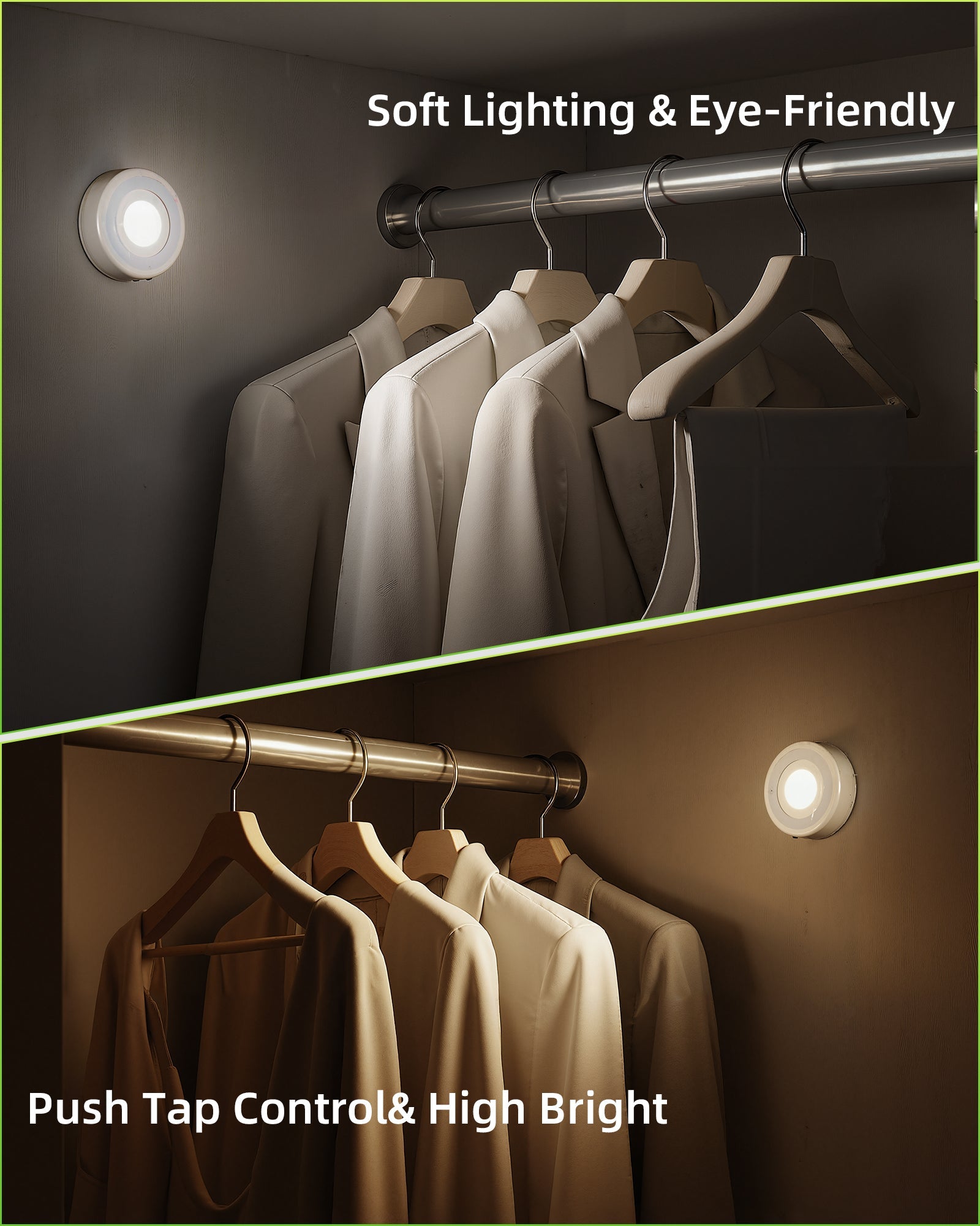 EZVALO LED Puck Lights, Rechargeable Battery Touch Light, 2.5'' Mini Tap Lights, Wireless Closet Light, Under Cabinet Lighting, 3 Color Temps, Sitck On Lights for Kitchen,Closet,Pantry,Shelves(2 Pack) - EZVALO
