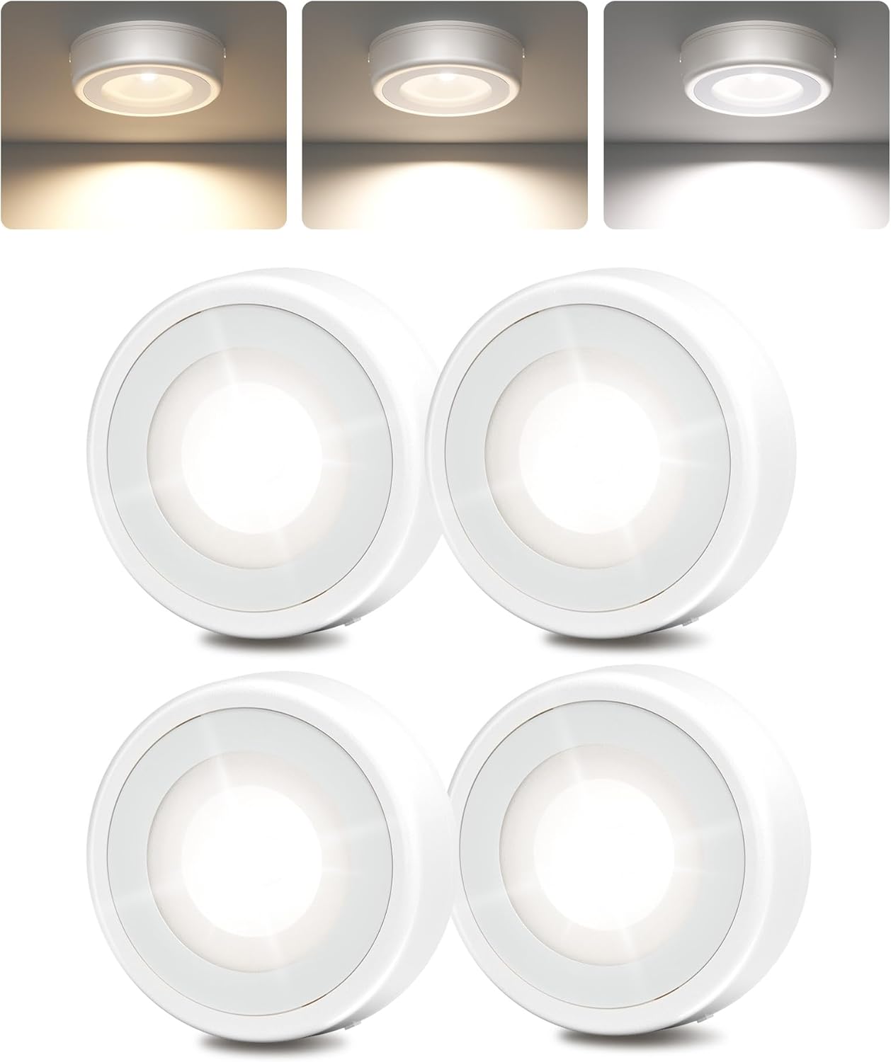 EZVALO LED Puck Lights, Rechargeable Battery Touch Light, 2.5'' Mini Tap Lights, Wireless Closet Light, Under Cabinet Lighting, 3 Color Temps, Sitck On Lights for Kitchen,Closet,Pantry,Shelves(2 Pack) - EZVALO