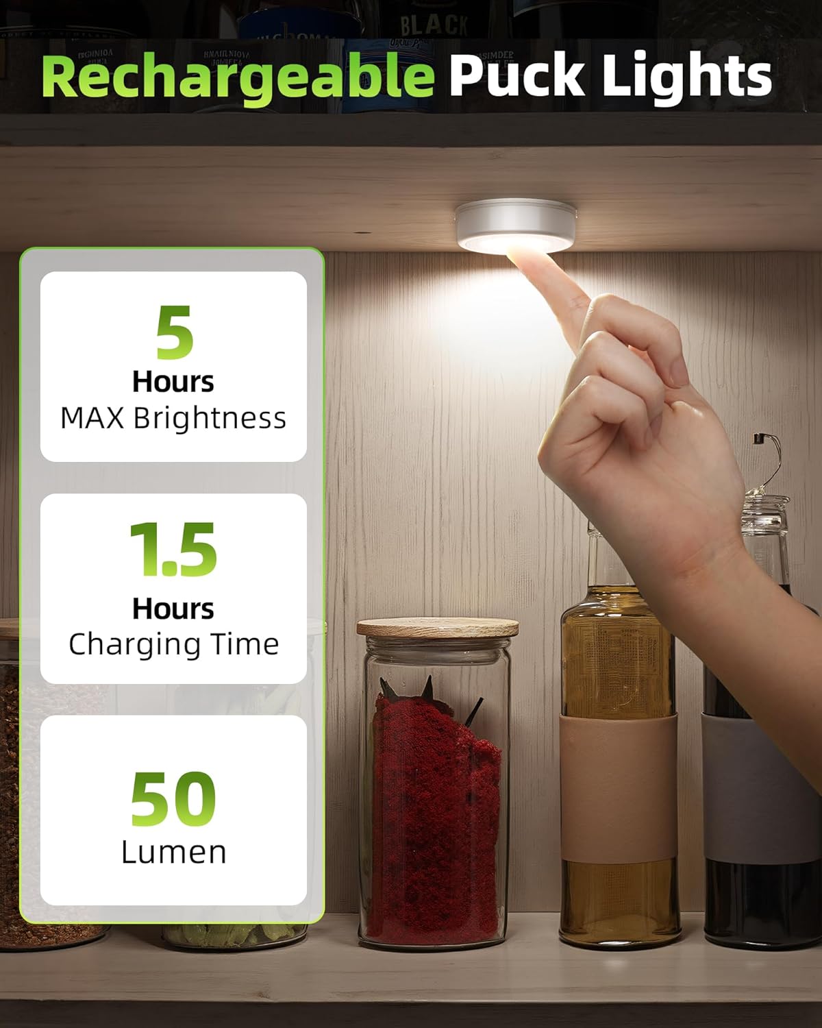 EZVALO LED Puck Lights, Rechargeable Battery Touch Light, 2.5'' Mini Tap Lights, Wireless Closet Light, Under Cabinet Lighting, 3 Color Temps, Sitck On Lights for Kitchen,Closet,Pantry,Shelves(2 Pack) - EZVALO