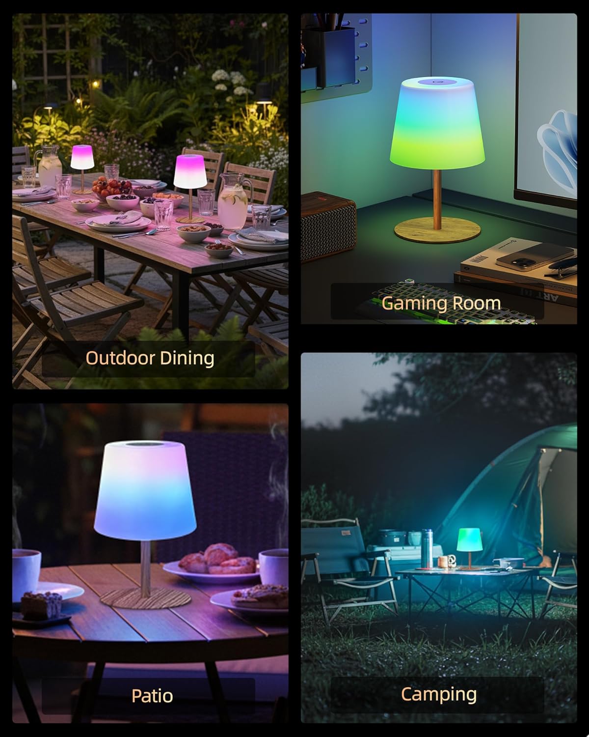 EZVALO Outdoor Cordless Table Lamp, IP65 Waterproof 4500mAh Rechargeble Shower Lamp, Dimmable Touch Lamp, LED Night Light Lamp for Bathroom Patio Camping Restaurant Home - EZVALO