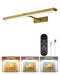 EZVALO Picture Light for Wall, 4800mAh Rechargeable Wireless Lights, 16'' Dimmable with IR Remote Magnetic LED Art Painting Light with 3 Color Temps, Display for Gallery, Living Room, Bedroom(Gold) - EZVALO