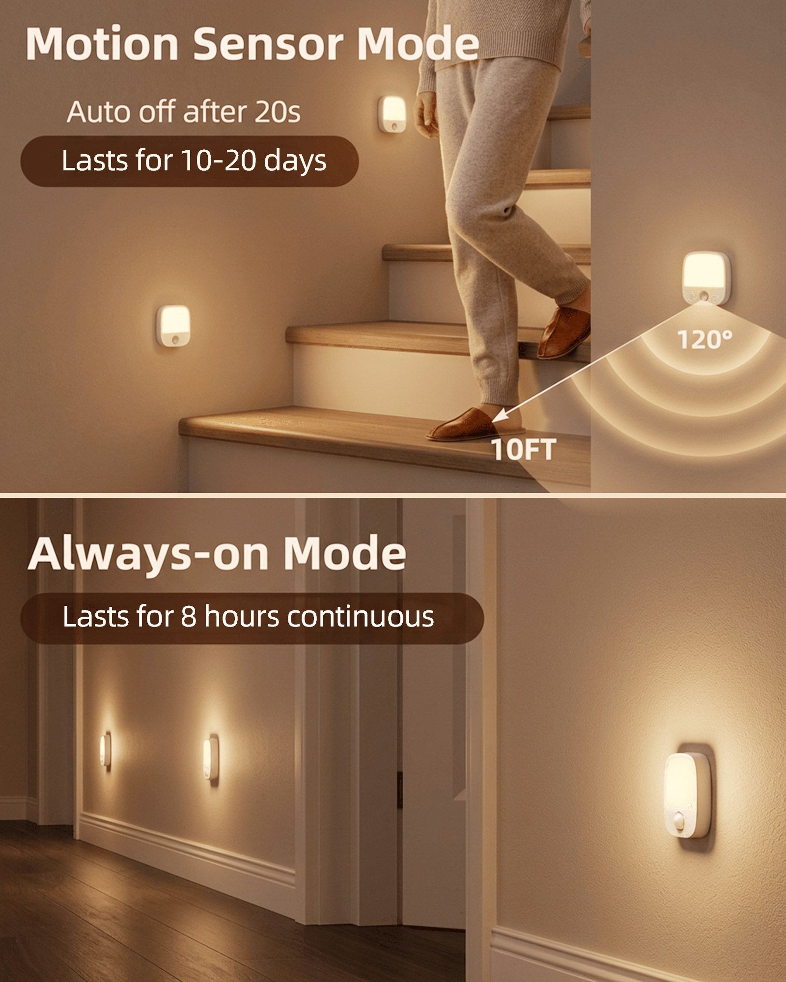 EZVALO Rechargeable Motion Sensor Night Lights, 4 Pack Magnetic Stick-On LED Lights, 3 Color Temperatures, 10%-100% Dimming & Memory, 1000mAh Light for Closet, Bedroom, Hallway, Stairs, Bathroom - EZVALO