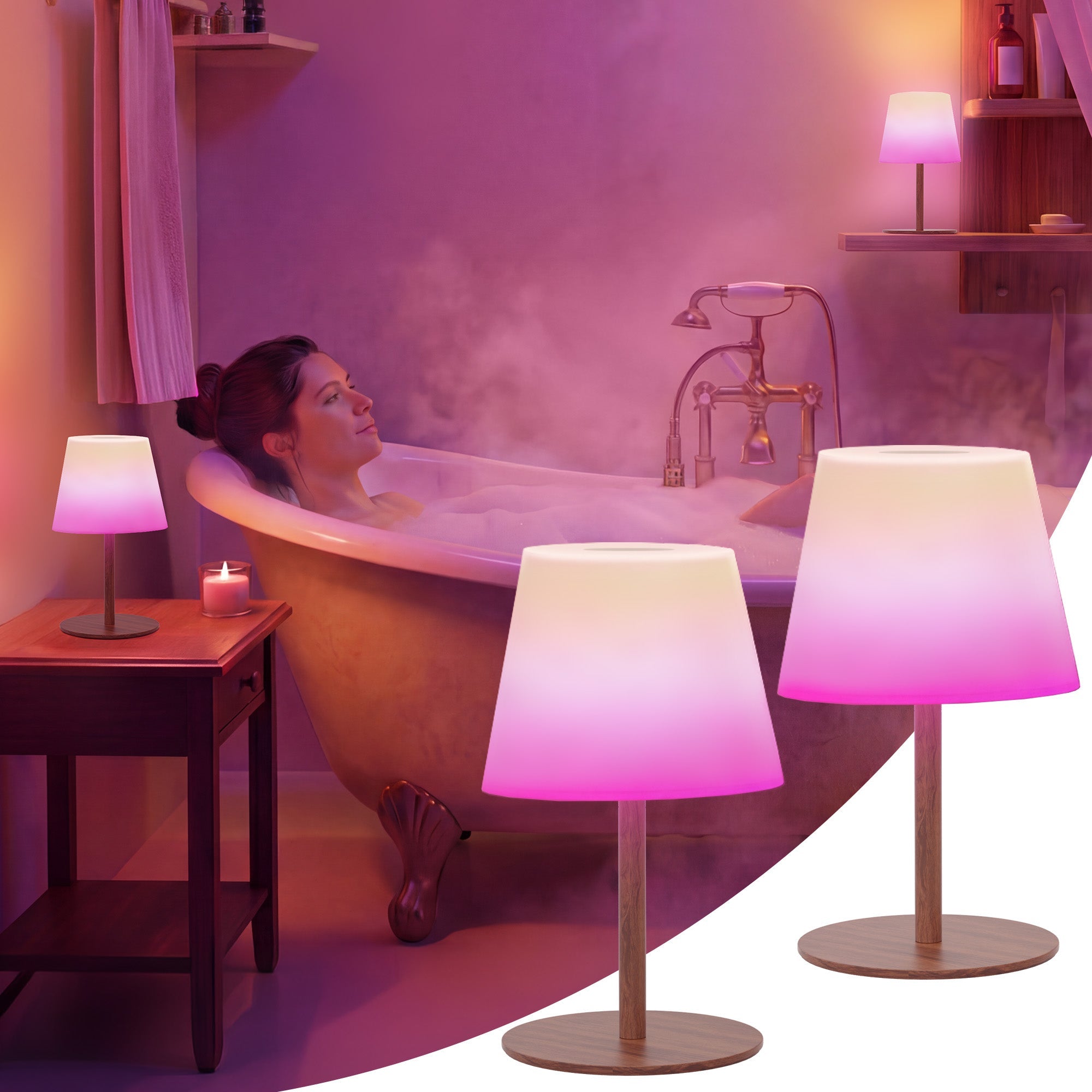 EZVALO Spa - Like Shower Lamp – Waterproof Bathroom Lamp with Remote, Rechargeable Cordless Mood Light, 3 Color Temps & 80 RGB Colors for Relaxing Bathroom & Bathtub Experience - EZVALO