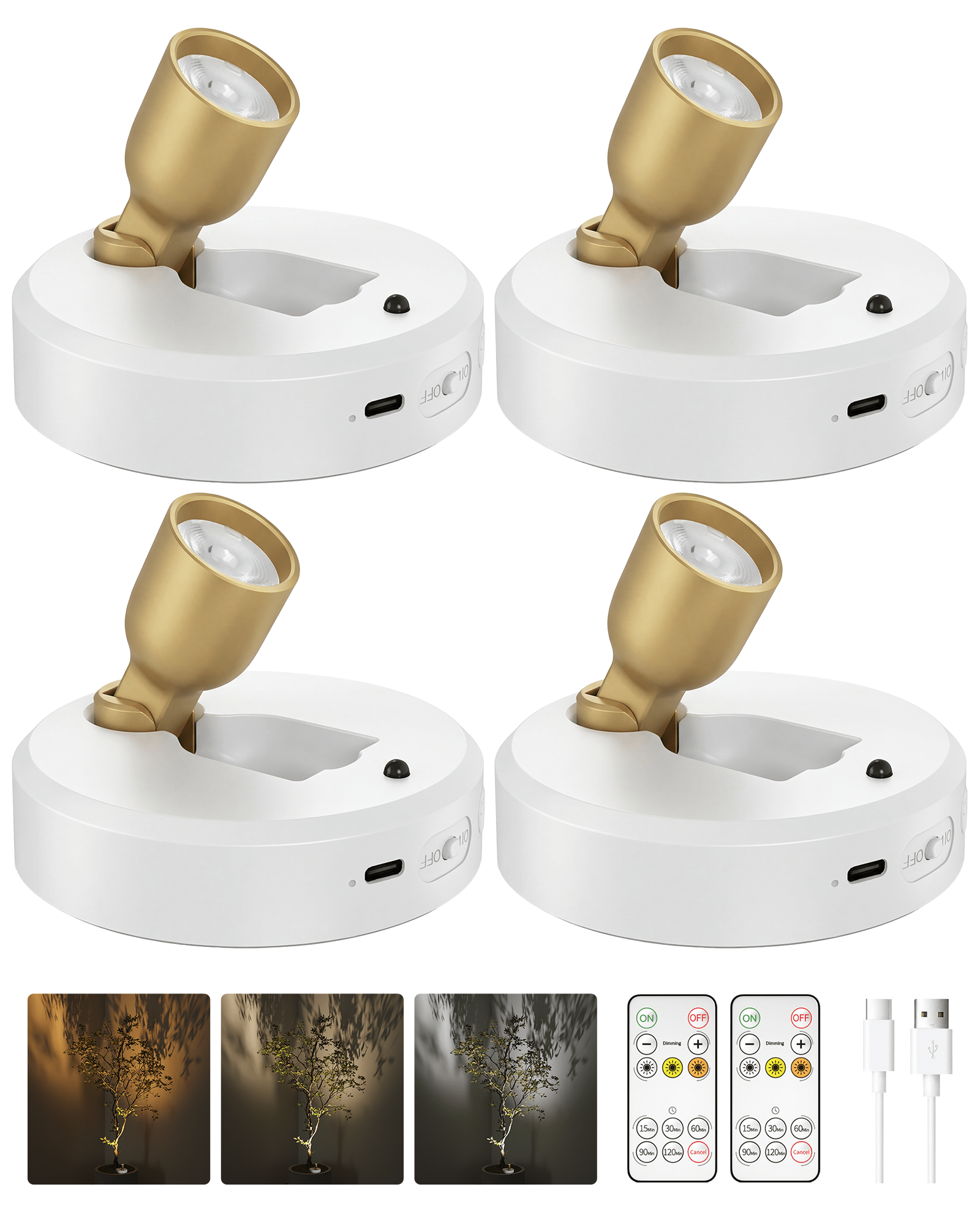 EZVALO Spotlight Indoor with Remote, 4000mAh Rechargeable Battery-Powered Plant Spot Lights, Wireless Mini Uplights with Dimmable & 3-CCT, Timer, Accent Lighting for Pictures, Art, Displays (2-Pack) - EZVALO