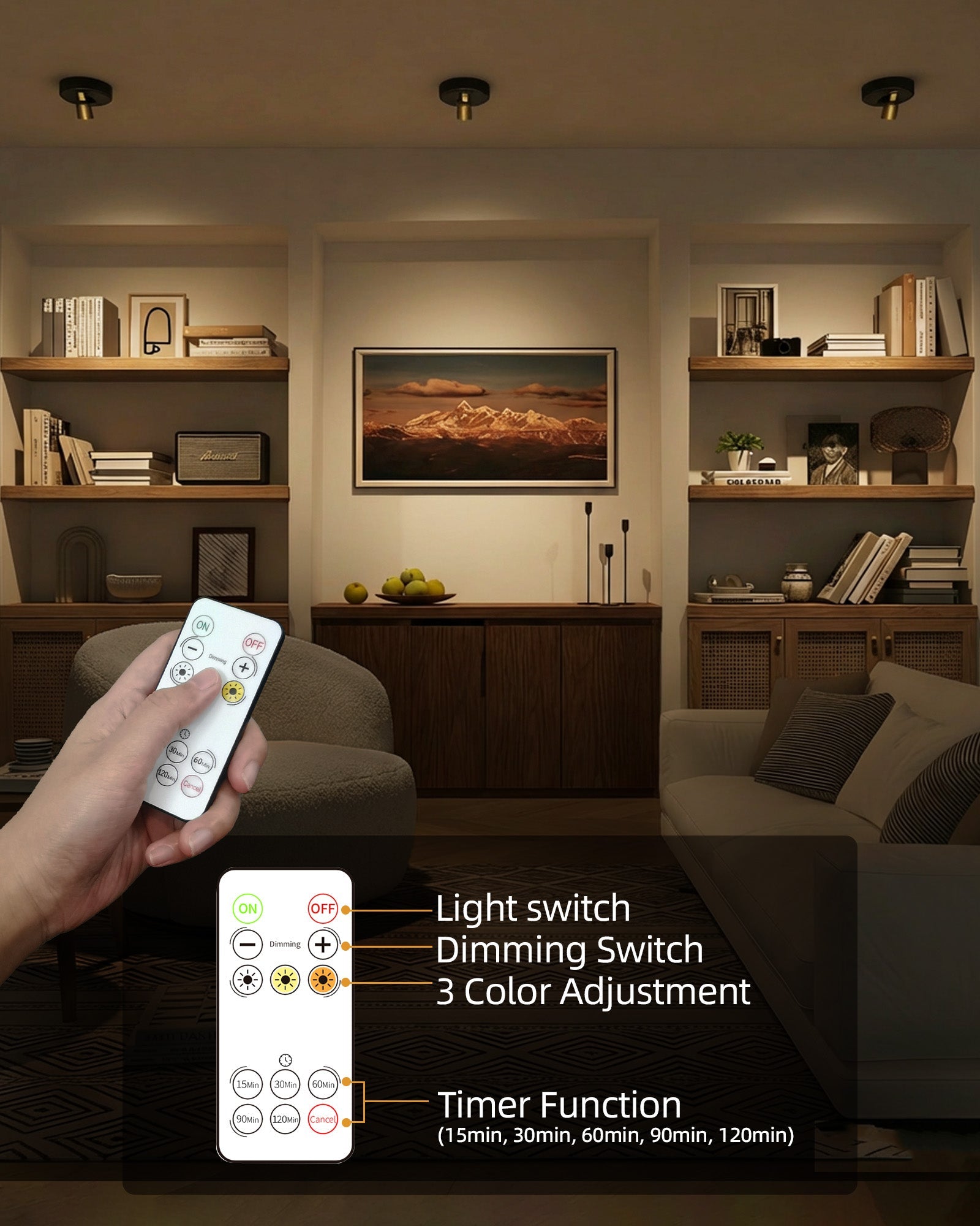 EZVALO Spotlight Indoor with Remote, 4000mAh Rechargeable Battery-Powered Plant Spot Lights, Wireless Mini Uplights with Dimmable & 3-CCT, Timer, Accent Lighting for Pictures, Art, Displays (2-Pack) - EZVALO