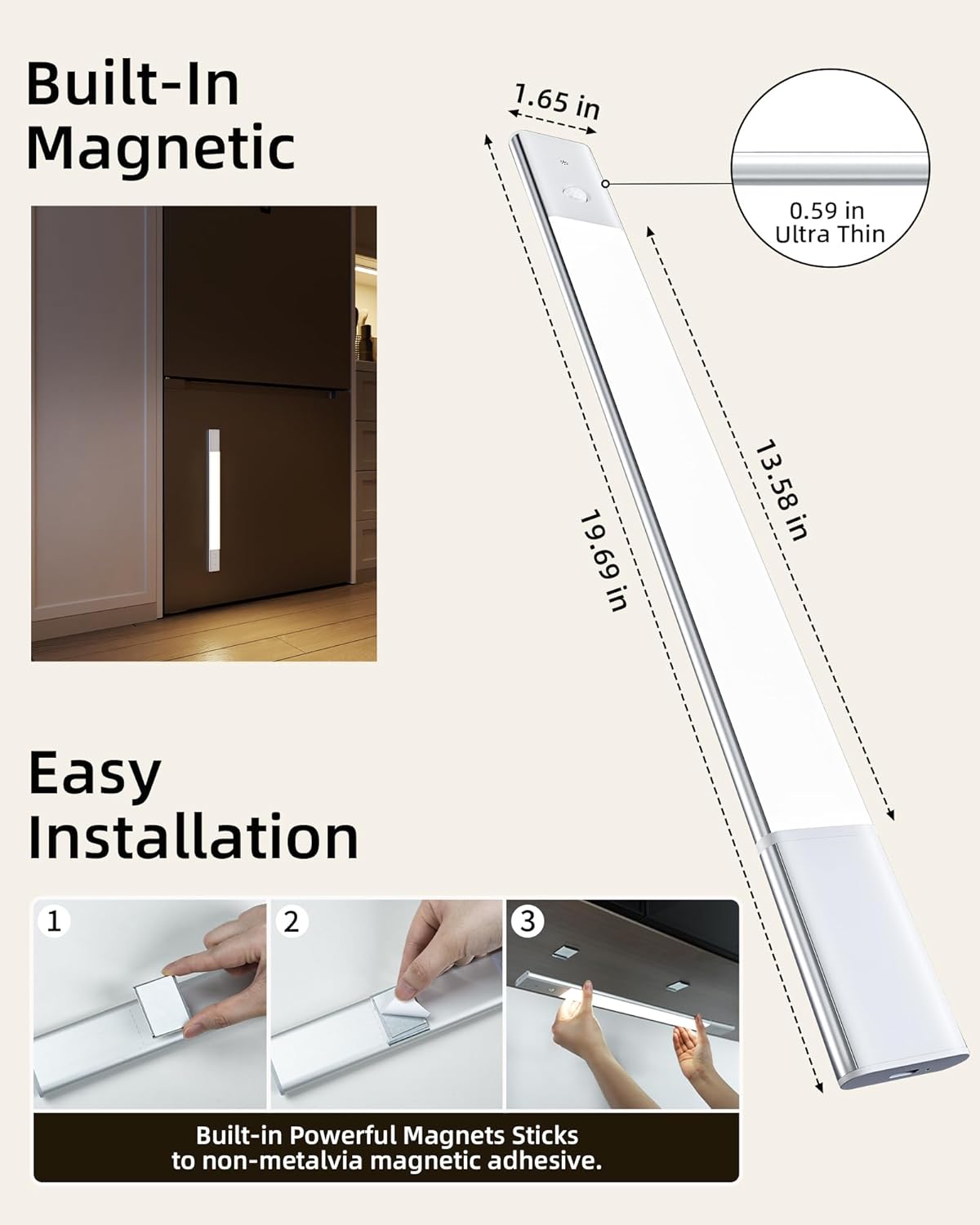 EZVALO Under Cabinet Lighting, 2200mAh Closet Lights with 2 Extra Batteries, 3 Color Temps Motion Sensor Lights Indoor, LED Lights for Closet, Pantry, Kitchen - EZVALO
