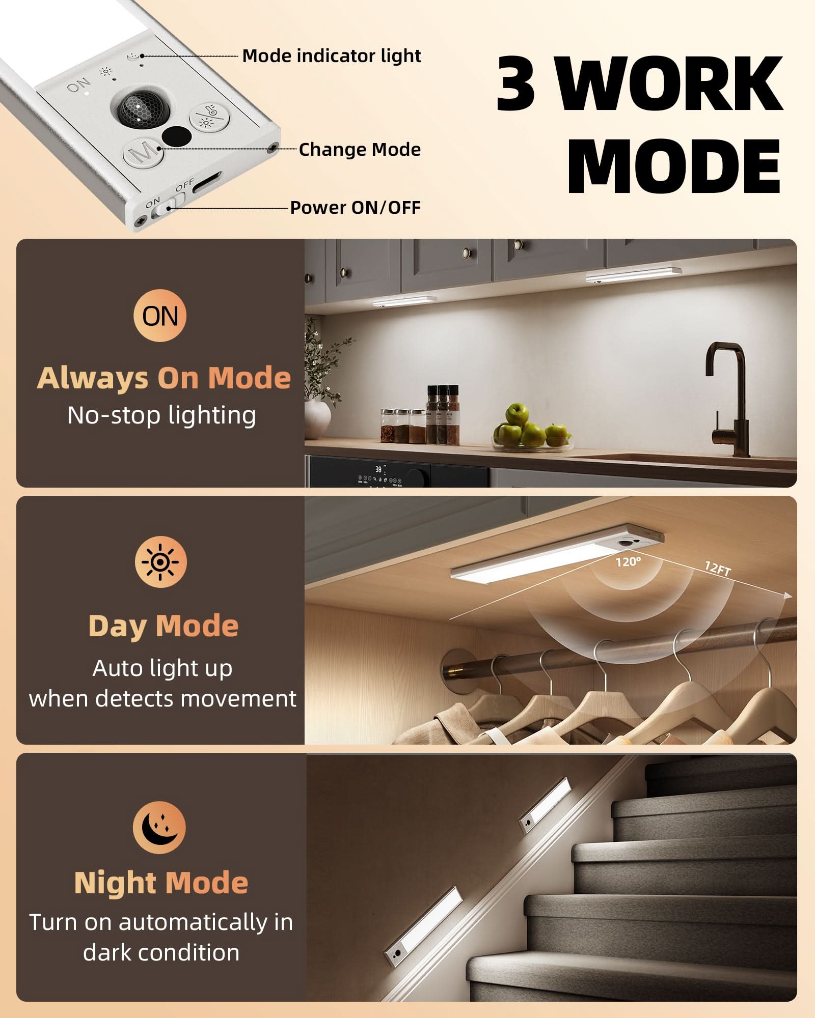 EZVALO Under Cabinet Lighting, LED Motion Sensor Closet Lights Indoor, 4000mAh, Dimmable Rechargeable Magnetic Stick On Lights, Under Counter Lights for Kitchen, Pantry, Stairs - 2 Pack - EZVALO