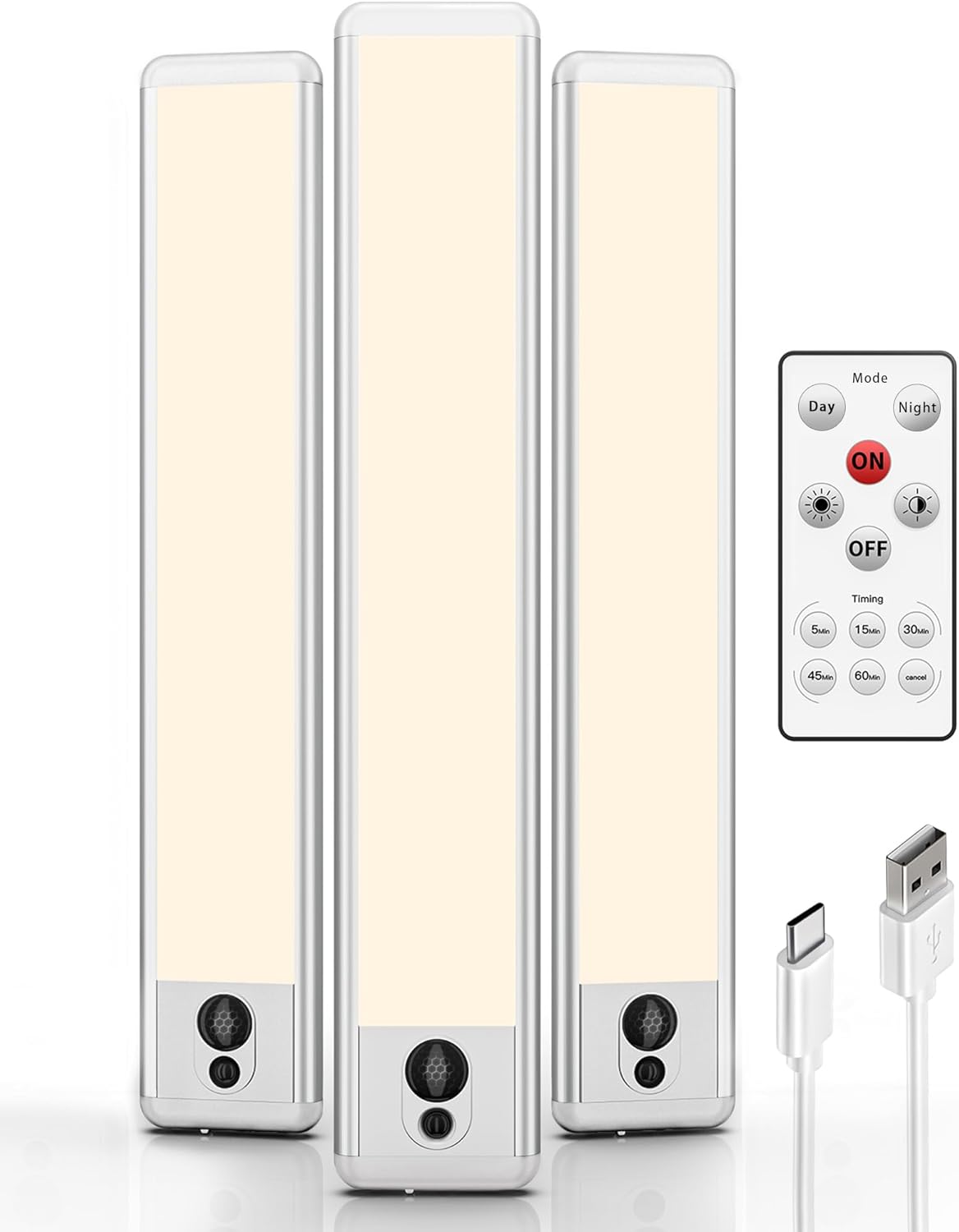 EZVALO Under Cabinet Lights, LED Closet Lights Wireless USB Charging, Motion Sensor Lighting Indoor 5700K Dimmable with Remote Control (White) 5 Pack - EZVALO